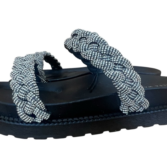Black and Silver Braided Sandals with Textured Straps - Picture 4 of 7